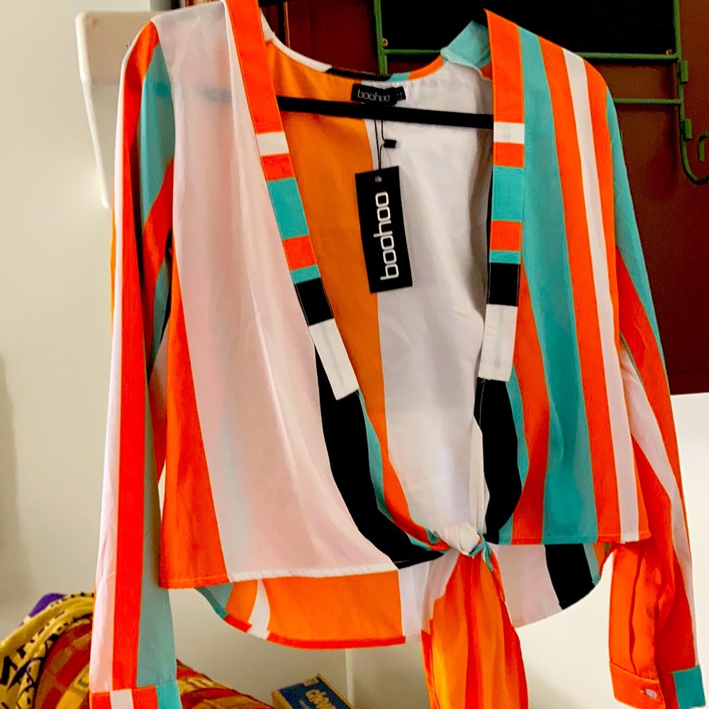 Boohoo wrap jacket-New! Fun color combo.